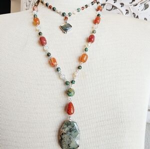 CHRYSOPRASE, CARNELIAN & CRYSTALS HANDMADE NECKLACE IN STERLING SILVER METAL